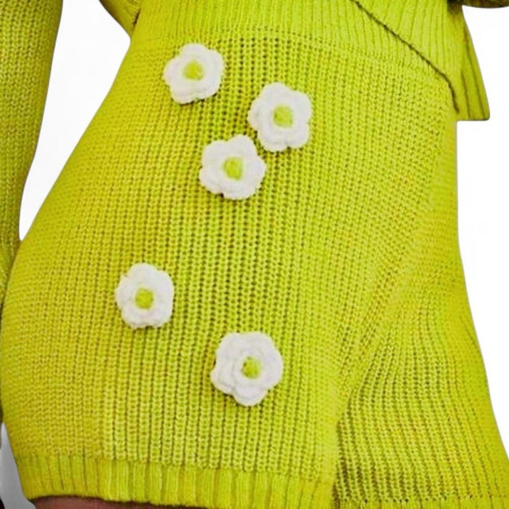 Daisy Knit Lounge Shorts Small High Waisted Bright Green